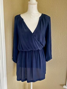 Joie Navy Chiffon V-Neck Dress